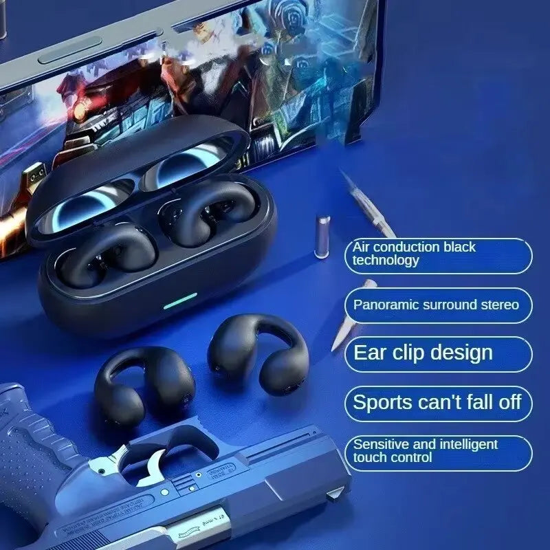 T75 NEW Bluetooth Headset 5.3 Wireless Bone Conduction Headphones Clip Ear Music Noise Canceling HD Call Sports Gaming Earphone