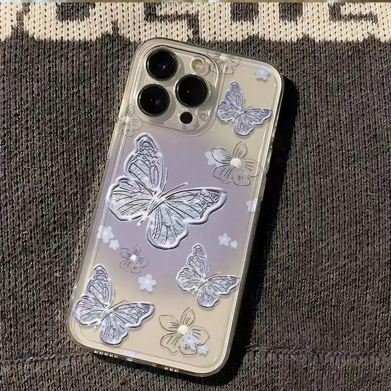 Purple Butterfly Phone Case For iPhone 16 15 14 13 12 11 Pro XS MAX 7 XR 8 7 Plus Clear Cover Fundas