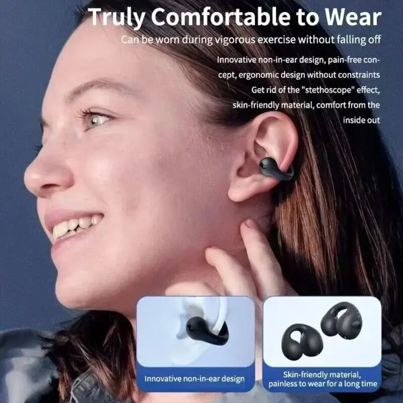 T75 NEW Bluetooth Headset 5.3 Wireless Bone Conduction Headphones Clip Ear Music Noise Canceling HD Call Sports Gaming Earphone