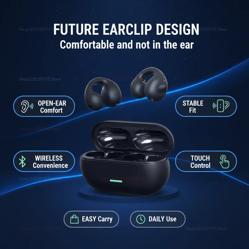 T75 NEW Bluetooth Headset 5.3 Wireless Bone Conduction Headphones Clip Ear Music Noise Canceling HD Call Sports Gaming Earphone
