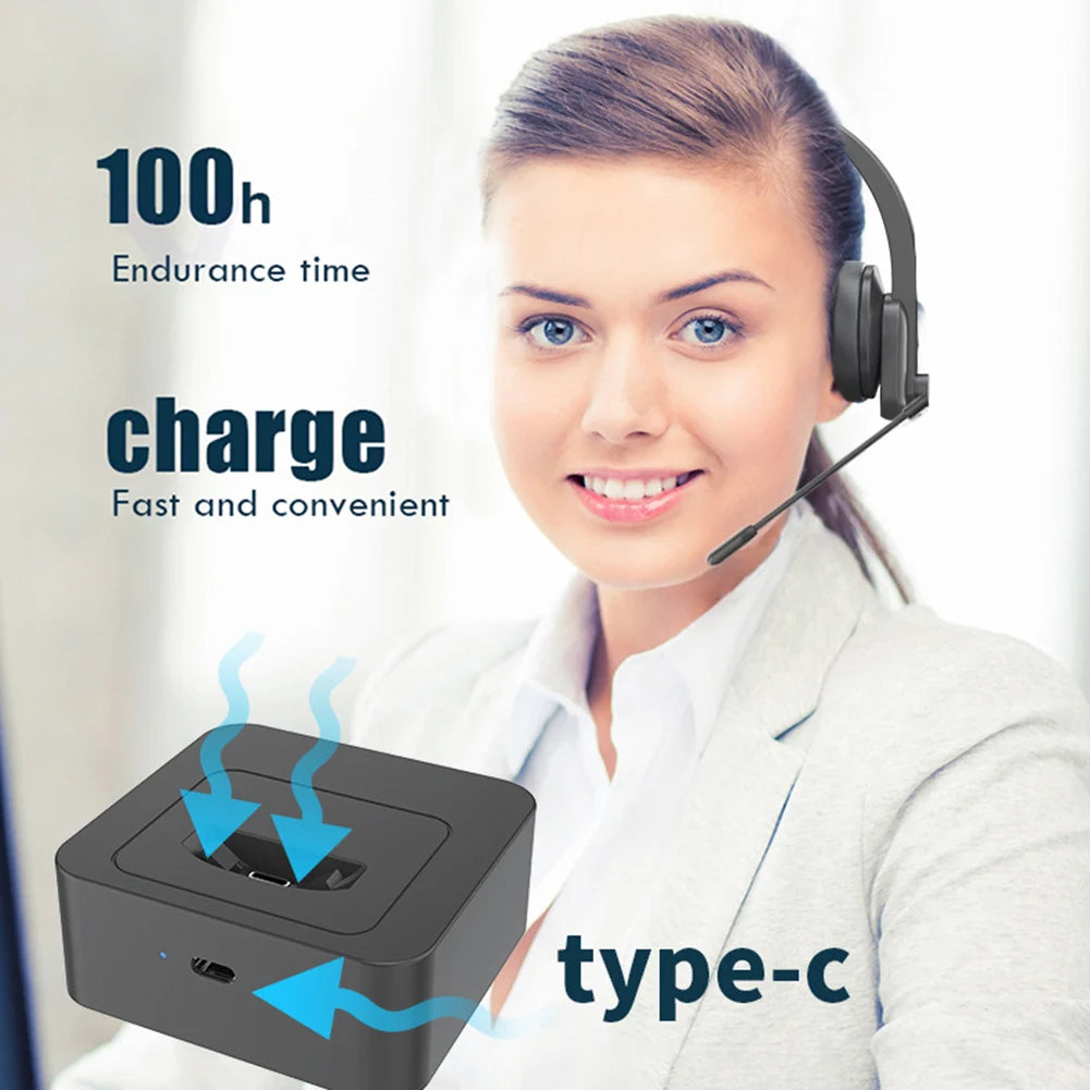 Wireless Bluetooth 5.0 Headphone Telephone Headset Call Center Office Computer Noise Canceling Customer Service with Microphone