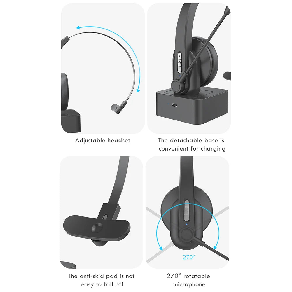 Wireless Bluetooth 5.0 Headphone Telephone Headset Call Center Office Computer Noise Canceling Customer Service with Microphone