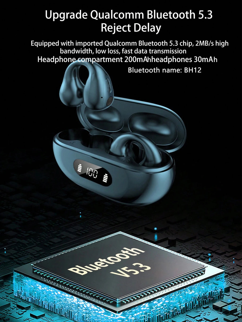 Clip-on Bluetooth earphones, ergonomic design, high sound quality, waterproof and dustproof wireless earphones