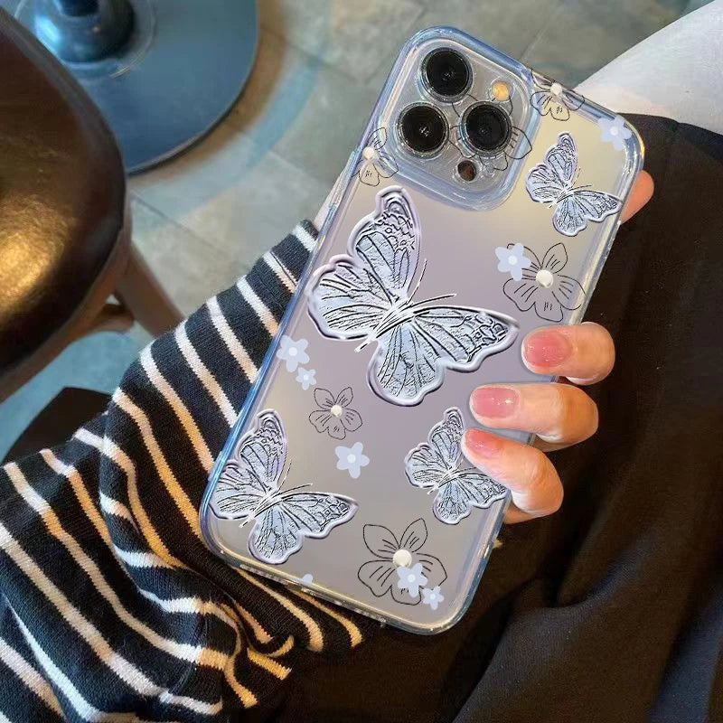 Purple Butterfly Phone Case For iPhone 16 15 14 13 12 11 Pro XS MAX 7 XR 8 7 Plus Clear Cover Fundas