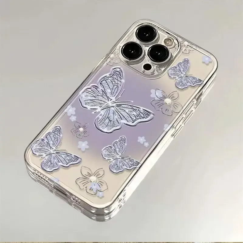 Purple Butterfly Phone Case For iPhone 16 15 14 13 12 11 Pro XS MAX 7 XR 8 7 Plus Clear Cover Fundas