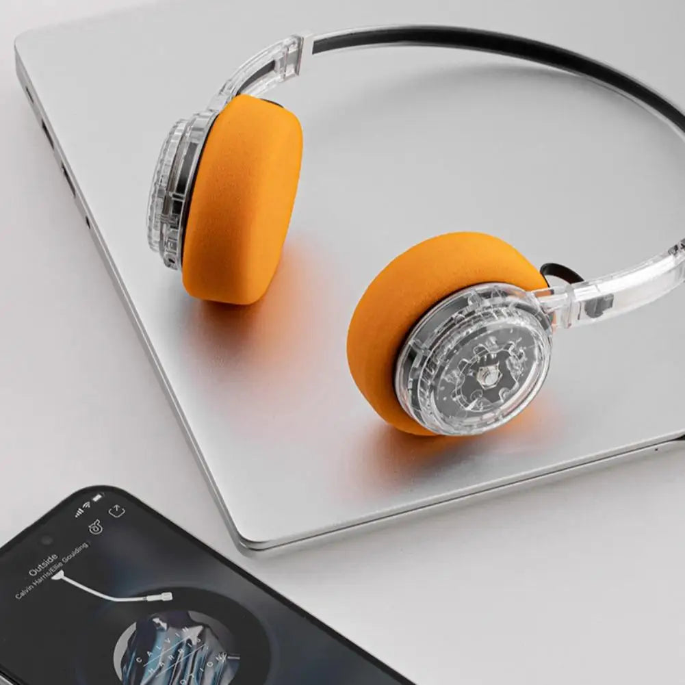 Original Bluetooth6.0 Wireless Headphones Transparent Retro Long Battery Metal Sci-fi Gaming Headset Rotating Tuning Headphones