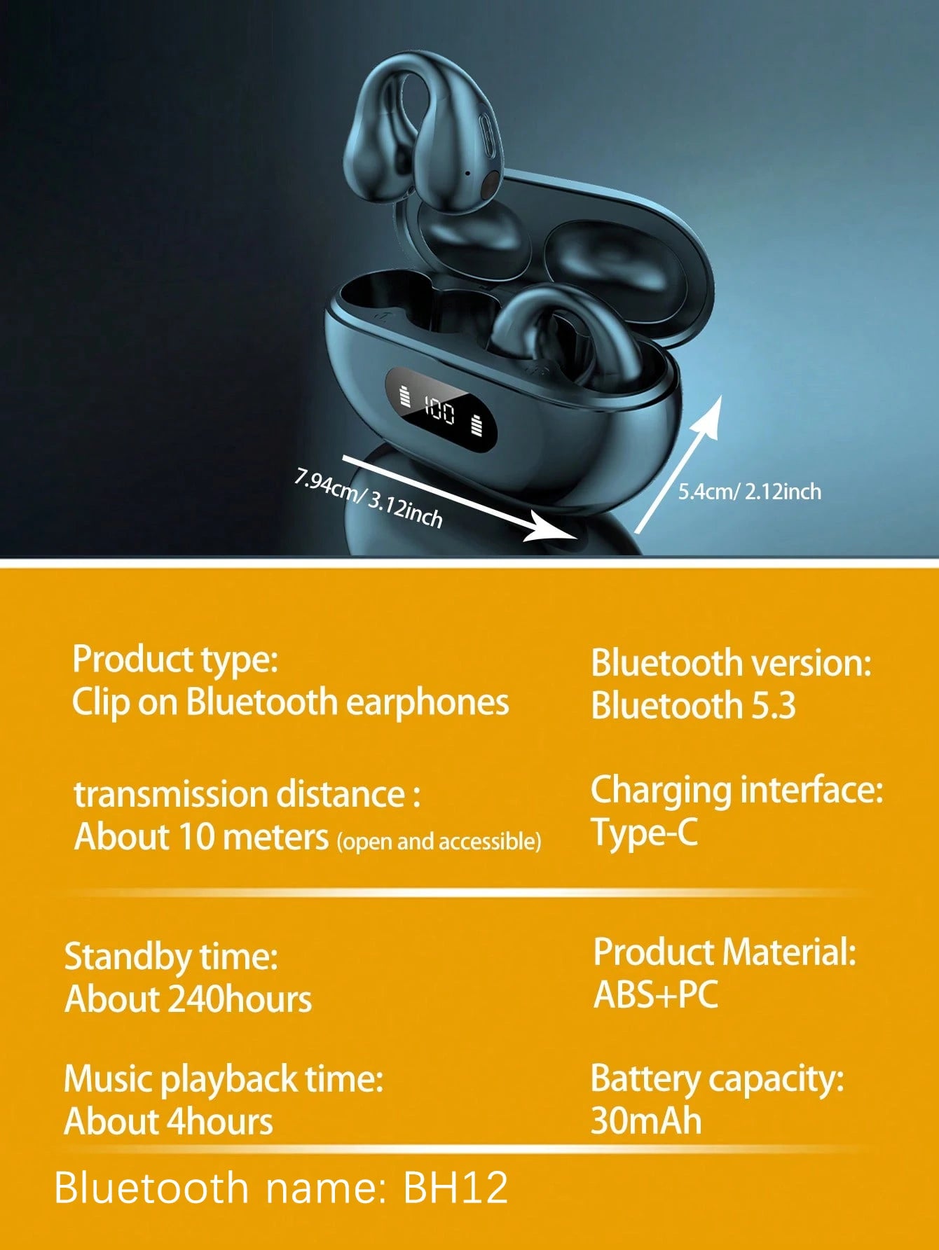 Clip-on Bluetooth earphones, ergonomic design, high sound quality, waterproof and dustproof wireless earphones