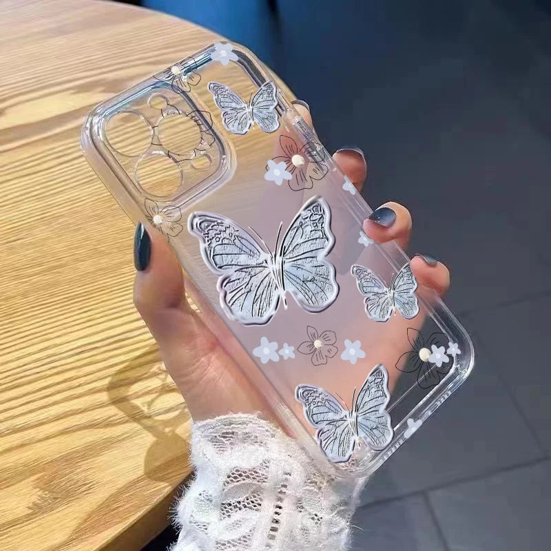 Purple Butterfly Phone Case For iPhone 16 15 14 13 12 11 Pro XS MAX 7 XR 8 7 Plus Clear Cover Fundas