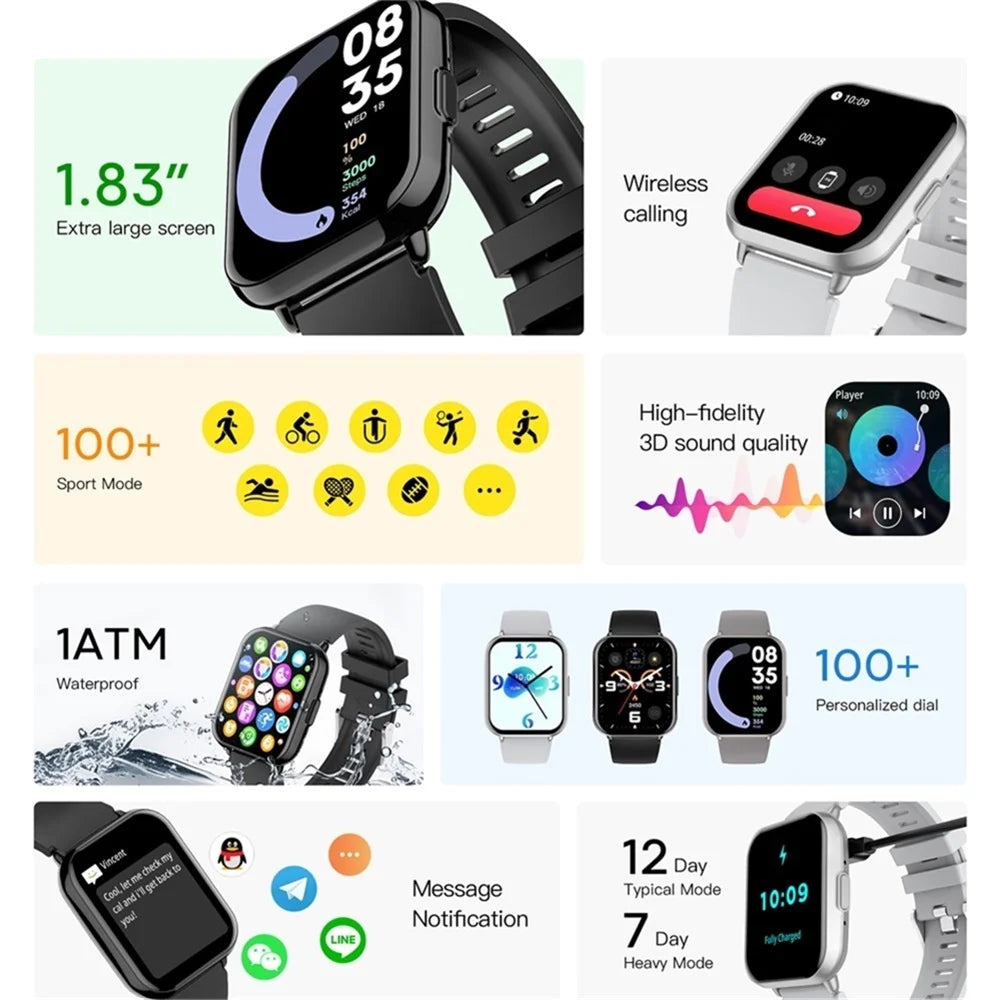 Clock Men Women Blue Tooth Call Smartwatches 1ATM Waterproof Sports Fitness Information Reminder Bracelet Music Smart Watch
